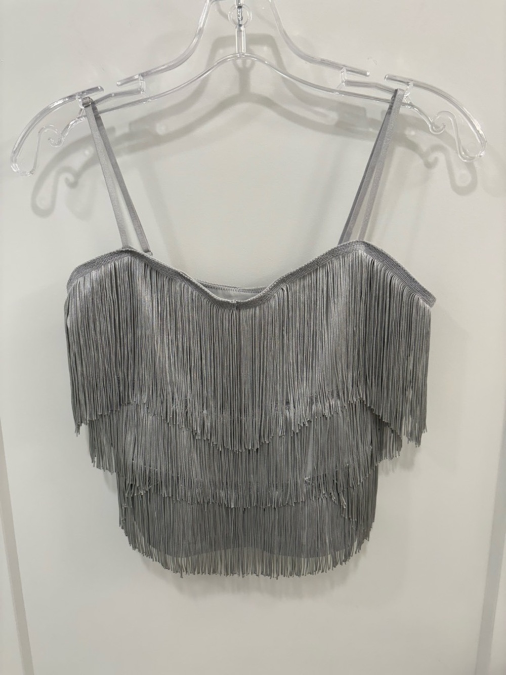 Free People Intimately Grey Silver Such A Catch Fringe Cropped Tank Size Small - Picture 2 of 14